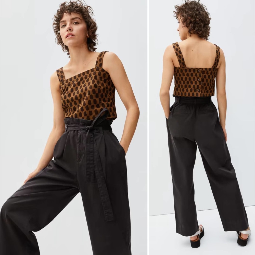 NWT Everlane The Paperbag Pant Waist Tie Pleated Front Organic Cotton Black XS